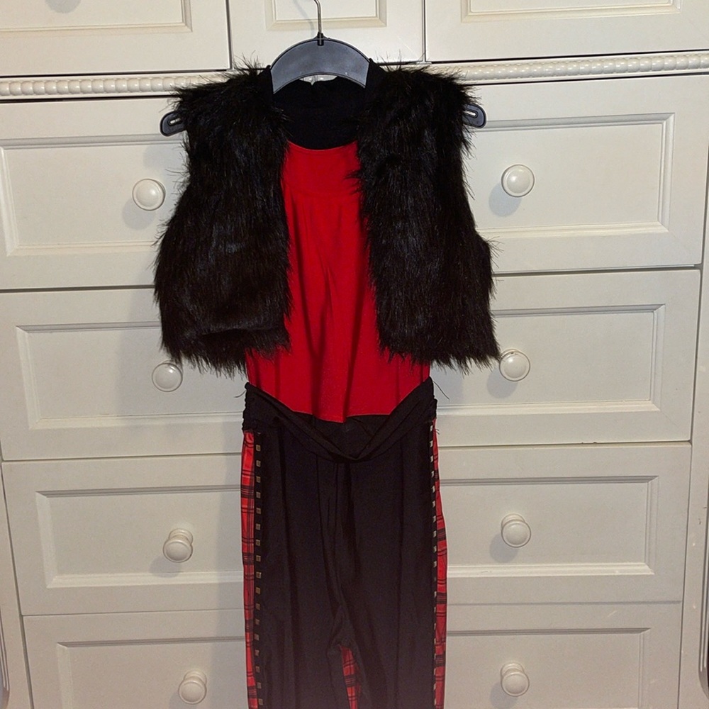 Sleeveless Romper with Fur Vest, Handkerchief, and Wrist  Gloves